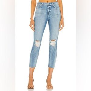 L'AGENCE Light Blue Distressed Ankle Crop Jeans